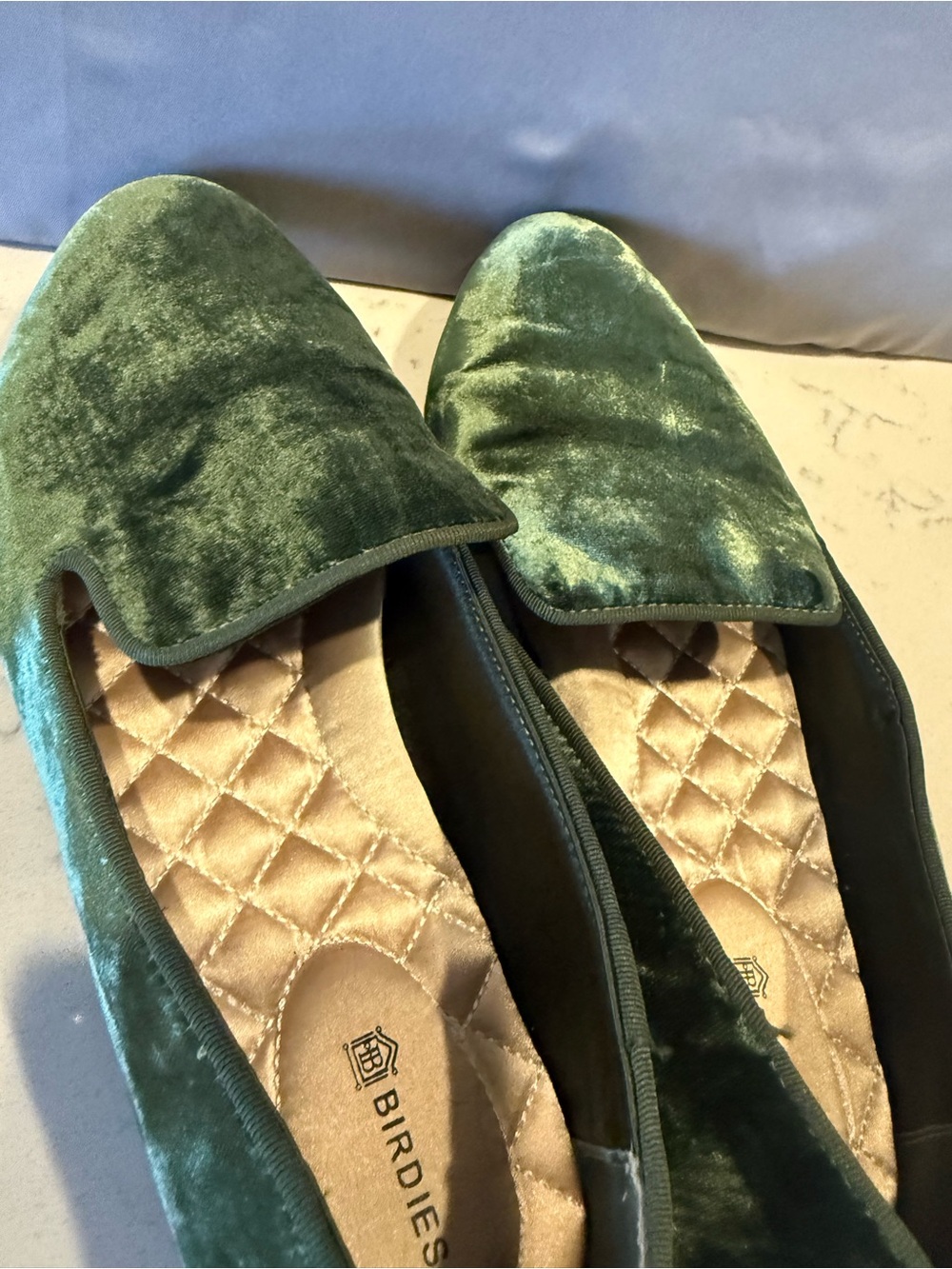 Birdies women’s Velvet Slip-On Loafers in Forest Green - Picture 6 of 15